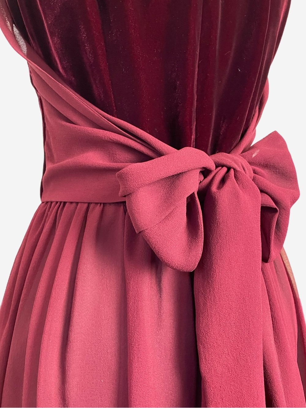 Vintage Y2K Elizabeth Wayman burgundy velvet silk bow mini dress whimsigoth S/M - Picture 6 of 12